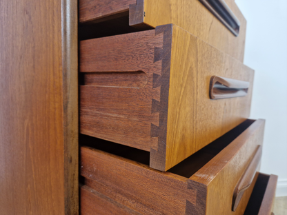 VB Wilkins For G Plan Red Label Mid Century Solid Teak Vintage Tallboy Chest of Drawers