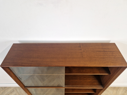 Herbert Gibbs Gold Signature Vintage Mid Century Medium Teak & Glazed Glass Bookcase