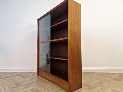 Herbert Gibbs Gold Signature Vintage Mid Century Medium Teak & Glazed Glass Bookcase