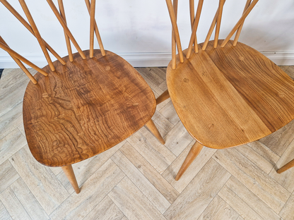 Ercol Vintage Mid Century Solid Elm Drop Leaf Table & Candlestick Chairs Dining Set