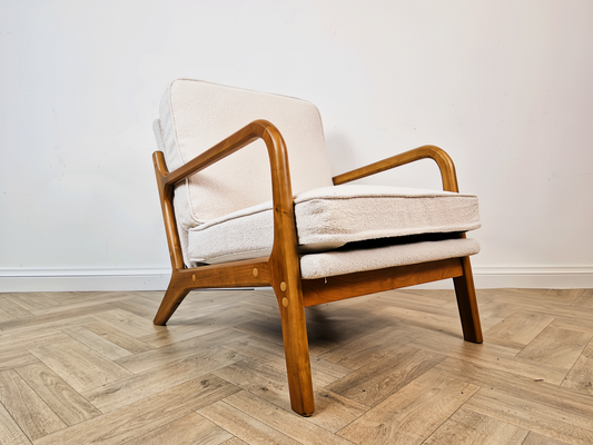 Mid Century Modern Solid Beech & Fabric Danish Design Lounge Accent Armchair