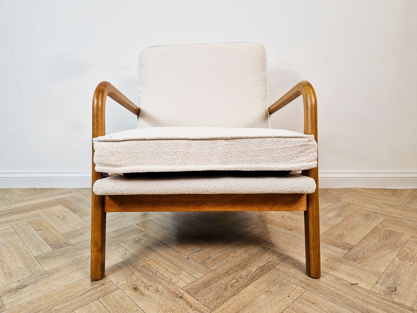 Mid Century Modern Solid Beech & Fabric Danish Design Lounge Accent Armchair