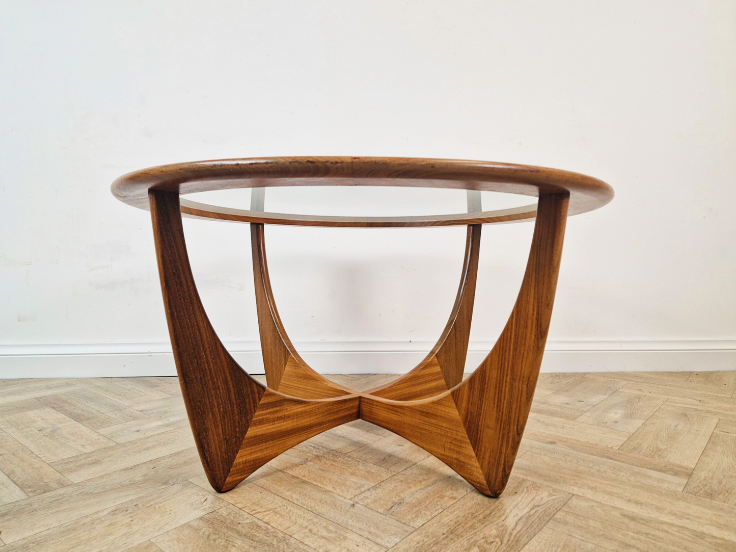 VB Wilkins For G Plan Astro Vintage Mid Century Solid Teak & Glazed Glass Round Coffee Table