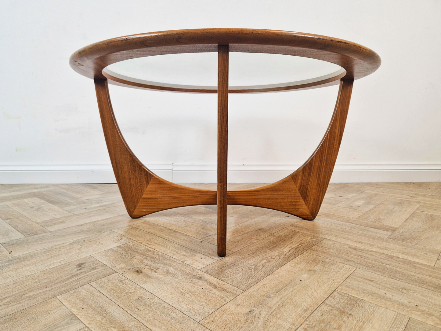 VB Wilkins For G Plan Astro Vintage Mid Century Solid Teak & Glazed Glass Round Coffee Table