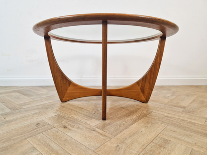 VB Wilkins For G Plan Astro Vintage Mid Century Solid Teak & Glazed Glass Round Coffee Table