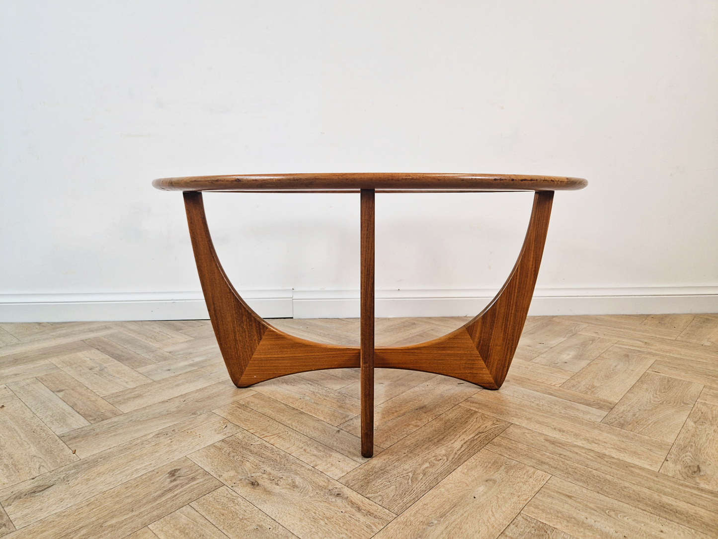 VB Wilkins For G Plan Astro Vintage Mid Century Solid Teak & Glazed Glass Round Coffee Table