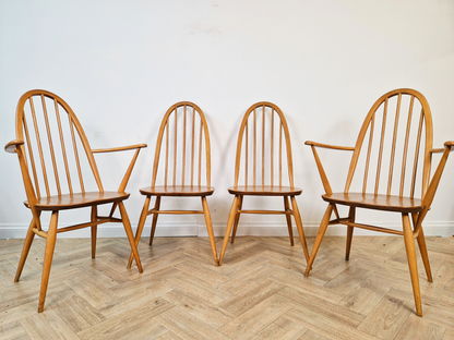 Ercol Quaker Vintage Mid Century Danish Deign Solid Elm Set 4 Dining Chairs BL581