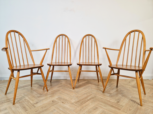Ercol Quaker Vintage Mid Century Danish Deign Solid Elm Set 4 Dining Chairs BL581