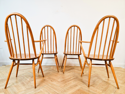 Ercol Quaker Vintage Mid Century Danish Deign Solid Elm Set 4 Dining Chairs BL581
