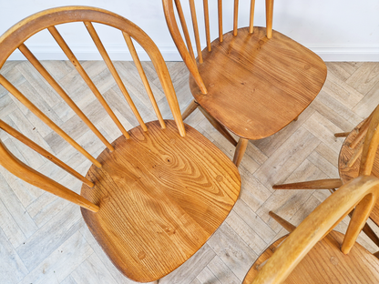 Ercol Windsor Vintage Mid Century Danish Design 4 Solid Elm Hoopback Dining Chairs