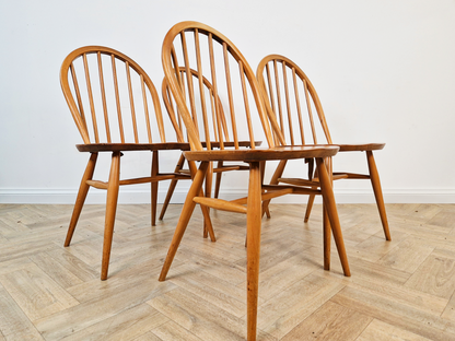 Ercol Windsor Vintage Mid Century Danish Design 4 Solid Elm Hoopback Dining Chairs