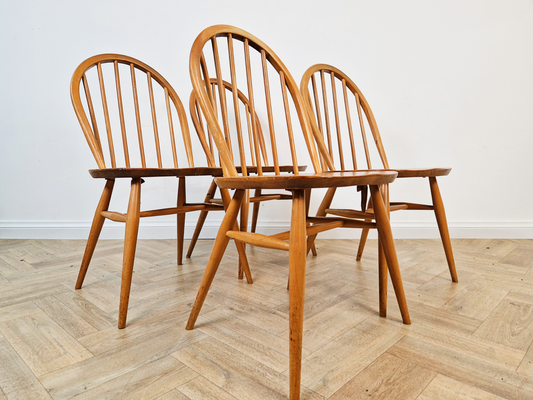 Ercol Windsor Vintage Mid Century Danish Design 4 Solid Elm Hoopback Dining Chairs