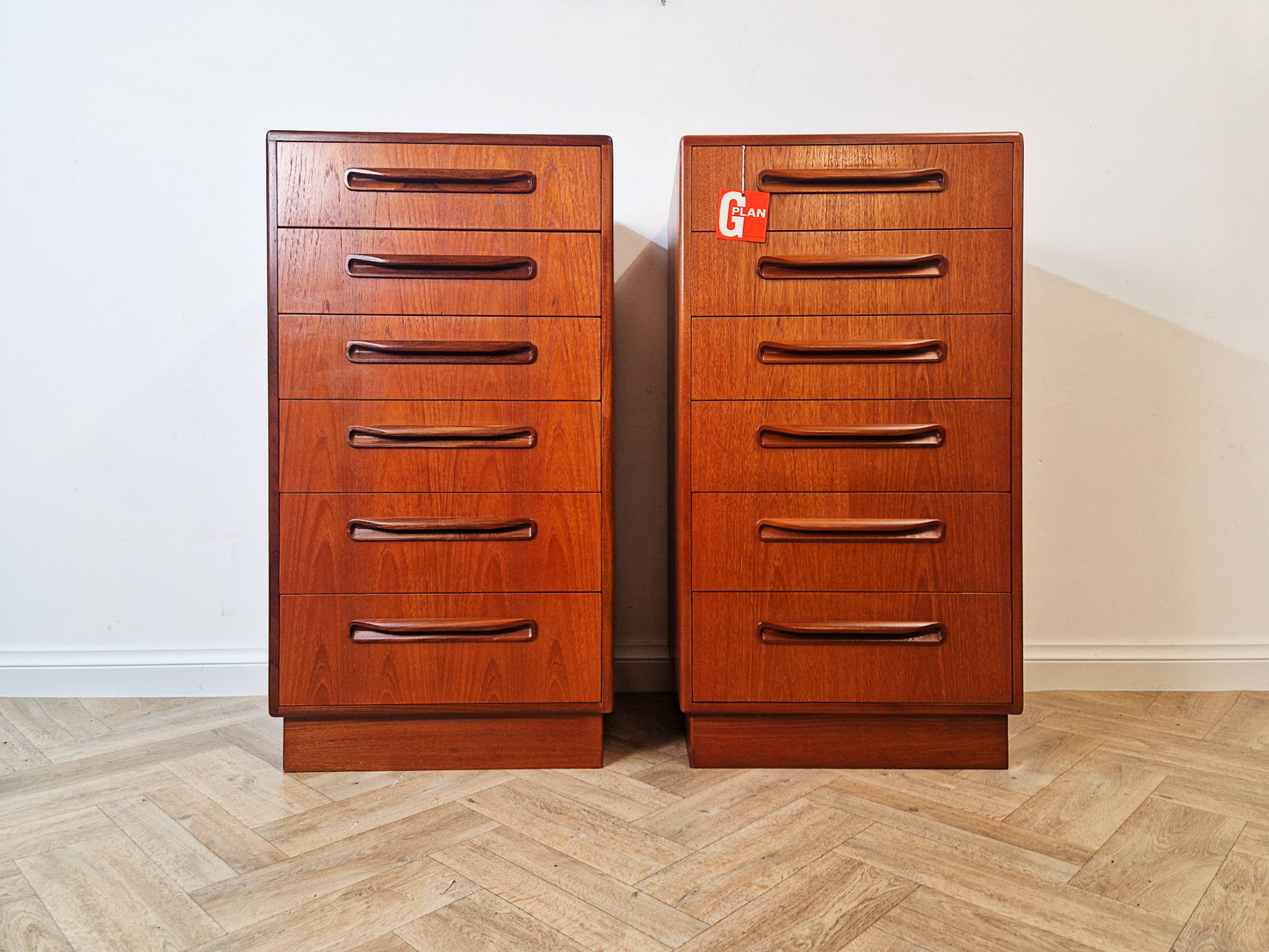 PAIR V.B Wilkins For G Plan Red Label Danish Design Medium Teak Tallboy Chest of Drawers