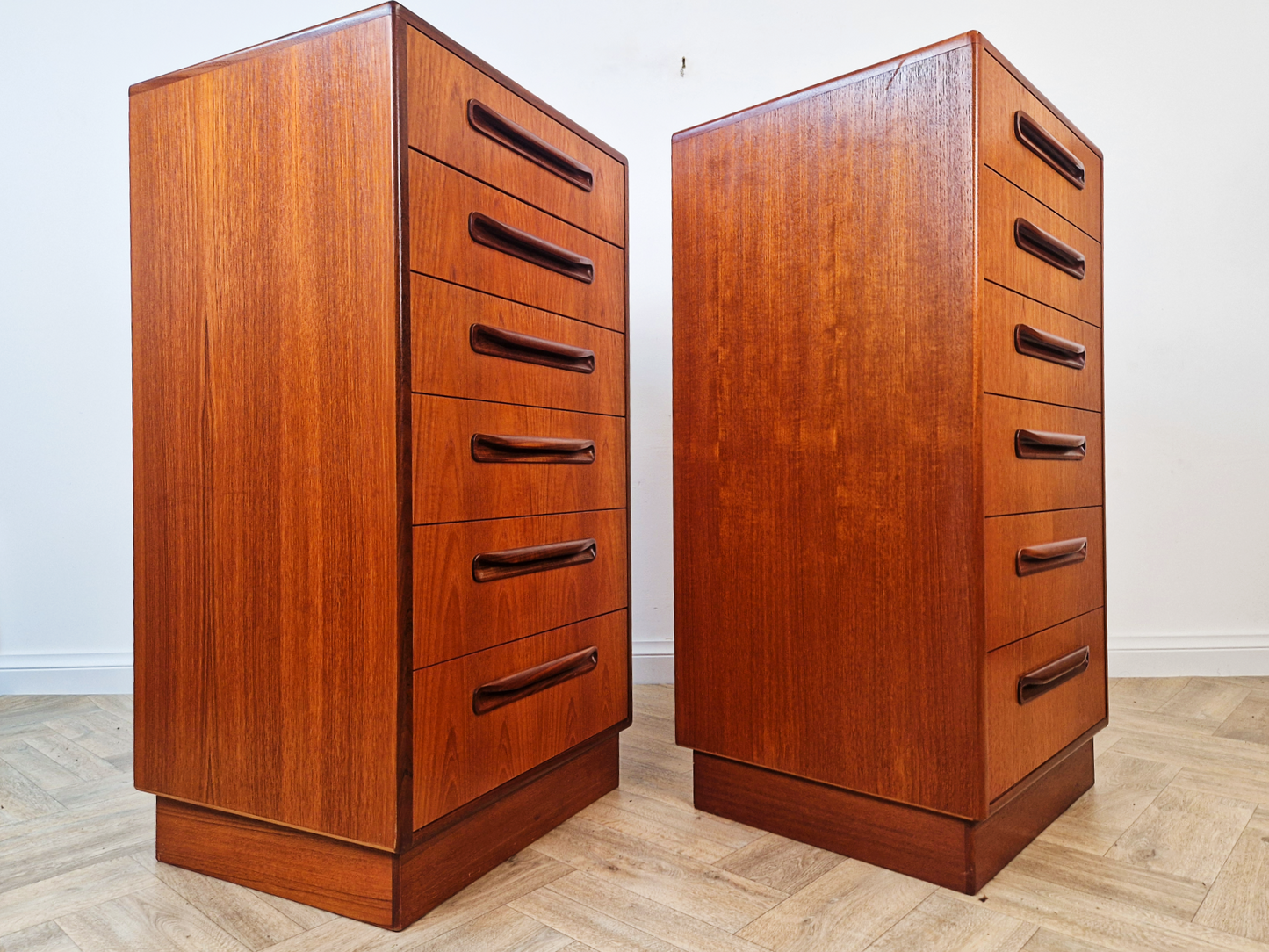 PAIR V.B Wilkins For G Plan Red Label Danish Design Medium Teak Tallboy Chest of Drawers