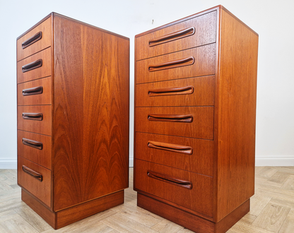 PAIR V.B Wilkins For G Plan Red Label Danish Design Medium Teak Tallboy Chest of Drawers