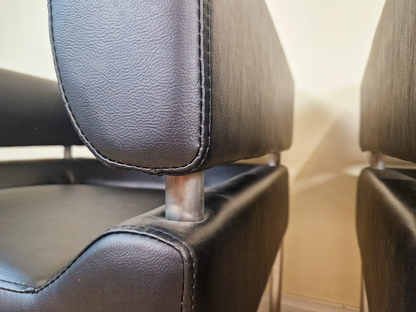 2 Mid Century Modern Scandinavian Design Chrome Wrap Around Lounge Accent Chairs