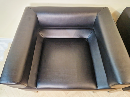 2 Mid Century Modern Scandinavian Design Chrome Wrap Around Lounge Accent Chairs