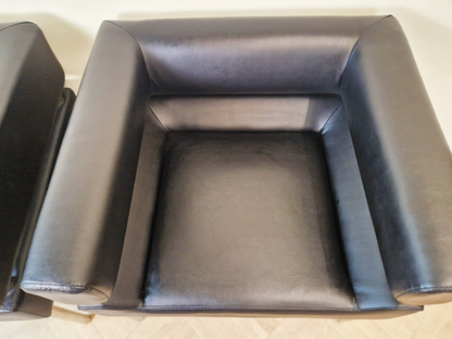 2 Mid Century Modern Scandinavian Design Chrome Wrap Around Lounge Accent Chairs