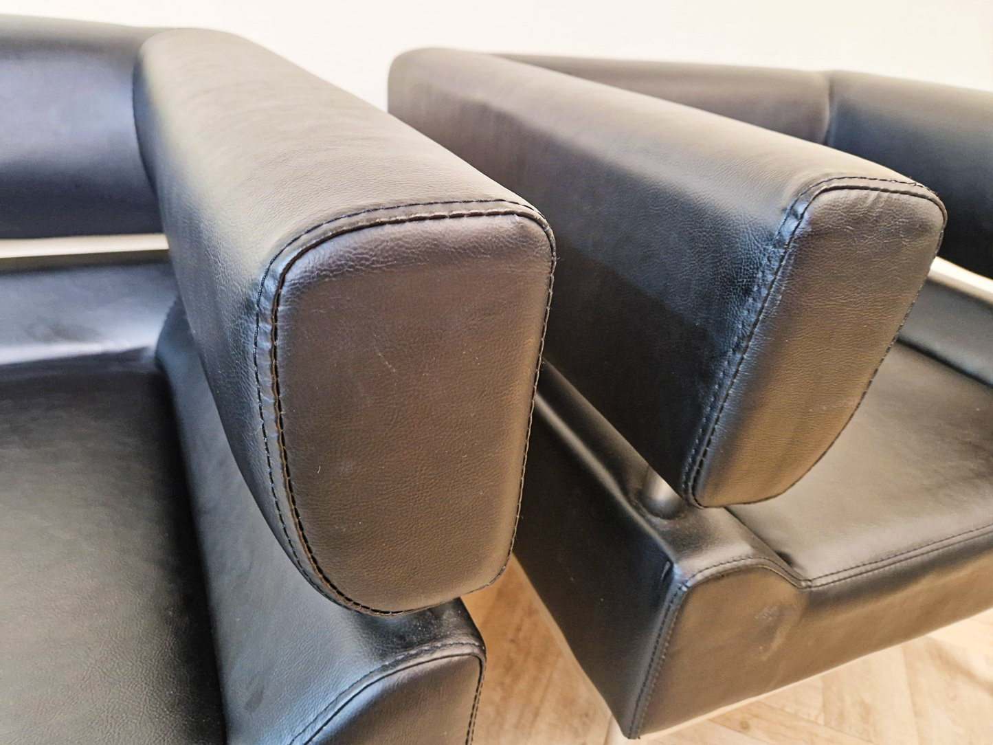 2 Mid Century Modern Scandinavian Design Chrome Wrap Around Lounge Accent Chairs