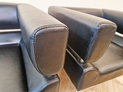 2 Mid Century Modern Scandinavian Design Chrome Wrap Around Lounge Accent Chairs