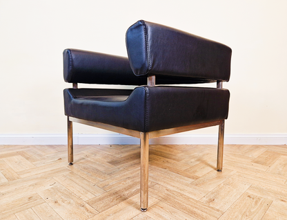 2 Mid Century Modern Scandinavian Design Chrome Wrap Around Lounge Accent Chairs