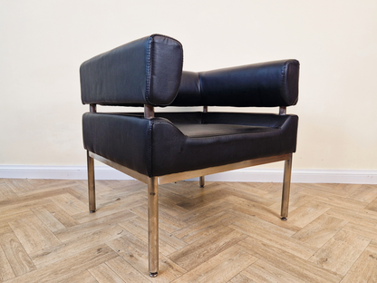 2 Mid Century Modern Scandinavian Design Chrome Wrap Around Lounge Accent Chairs
