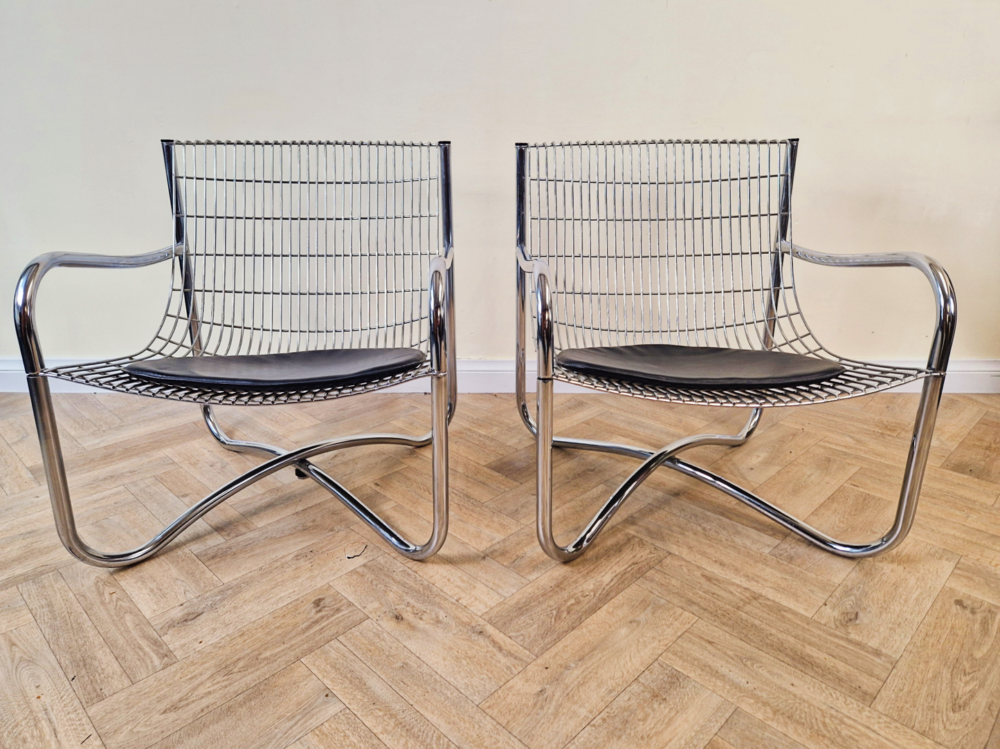 2 X David Mellor O.B.E Iconic Mid Century Chrome & Steel Lounge Accent Chairs