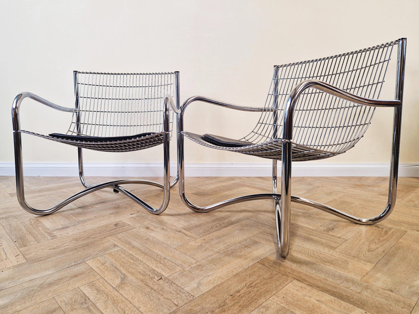 2 X David Mellor O.B.E Iconic Mid Century Chrome & Steel Lounge Accent Chairs