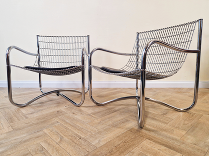 2 X David Mellor O.B.E Iconic Mid Century Chrome & Steel Lounge Accent Chairs