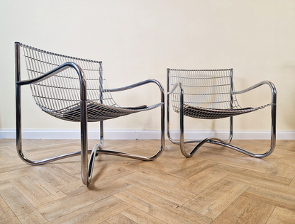2 X David Mellor O.B.E Iconic Mid Century Chrome & Steel Lounge Accent Chairs