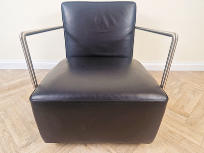 Antonio Citterio Flexform Mid Century Modern Leather & Chrome Reclining Lounge Chair With Ottoman