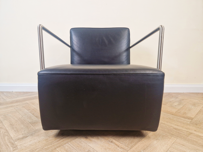 Antonio Citterio Flexform Mid Century Modern Leather & Chrome Reclining Lounge Chair With Ottoman