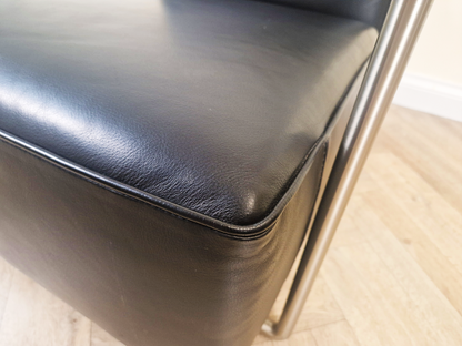 Antonio Citterio Flexform Mid Century Modern Leather & Chrome Reclining Lounge Chair With Ottoman