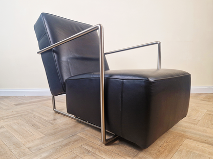 Antonio Citterio Flexform Mid Century Modern Leather & Chrome Reclining Lounge Chair With Ottoman