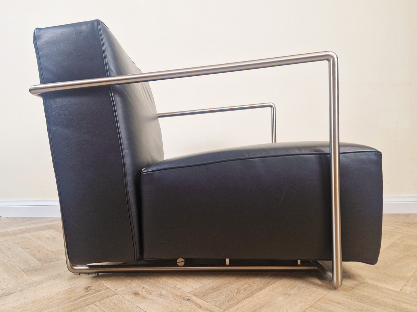 Antonio Citterio Flexform Mid Century Modern Leather & Chrome Reclining Lounge Chair With Ottoman