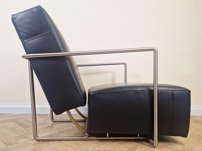 Antonio Citterio Flexform Mid Century Modern Leather & Chrome Reclining Lounge Chair With Ottoman