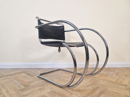 Mies Van Der Rohe For Thonet Leather & Chrome Mid Century Bauhaus Lounge Chair