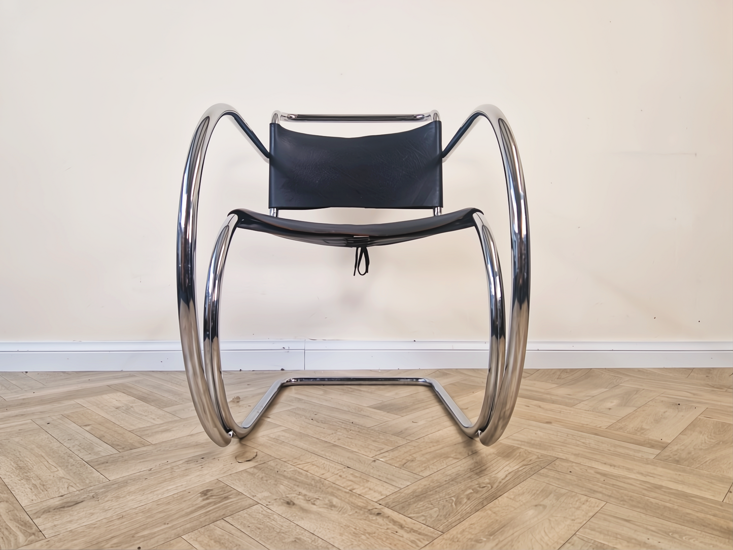 Mies Van Der Rohe For Thonet Leather & Chrome Mid Century Bauhaus Lounge Chair