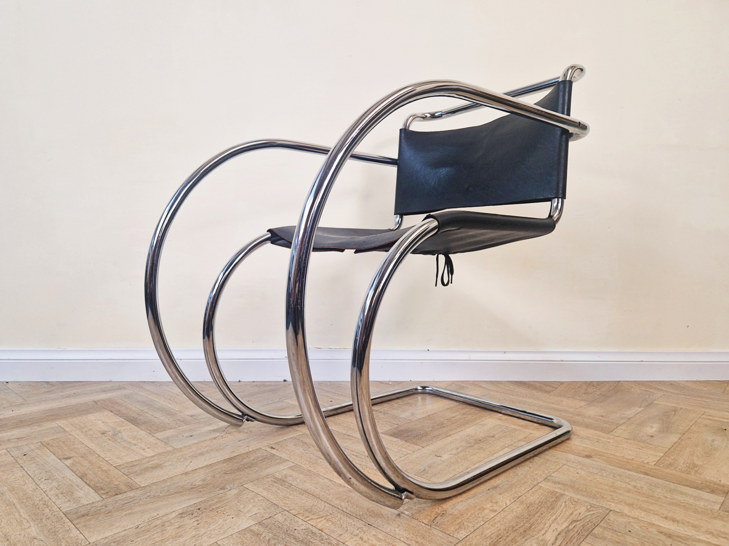 Mies Van Der Rohe For Thonet Leather & Chrome Mid Century Bauhaus Lounge Chair