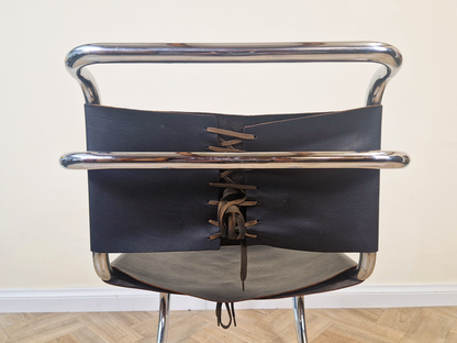 Mies Van Der Rohe For Thonet Leather & Chrome Mid Century Bauhaus Lounge Chair