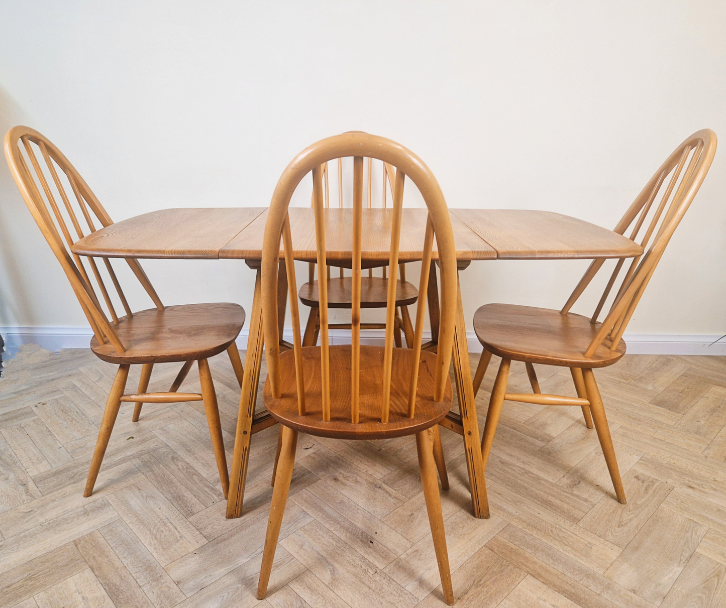 Ercol Mid Century Solid Elm Danish Design Drop Leaf Table & Chair Set