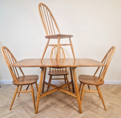 Ercol Mid Century Solid Elm Danish Design Drop Leaf Table & Chair Set