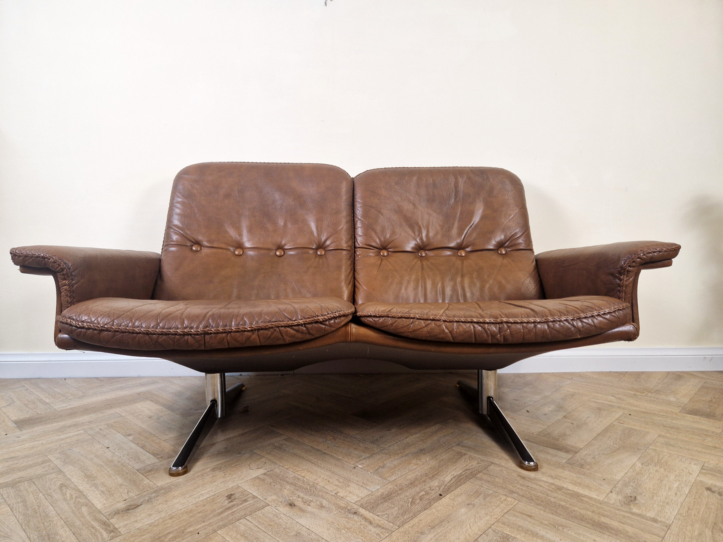 Werner Langenfeld ESA Møbelværk Danish Mid Century Leather & Chrome 2 Seat Sofa