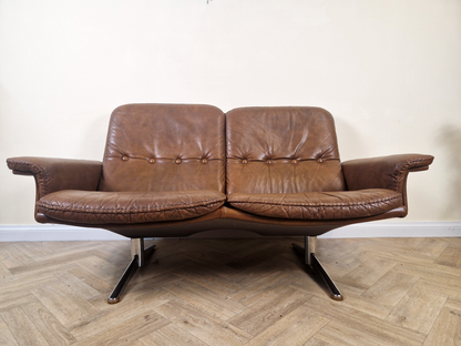 Werner Langenfeld ESA Møbelværk Danish Mid Century Leather & Chrome 2 Seat Sofa