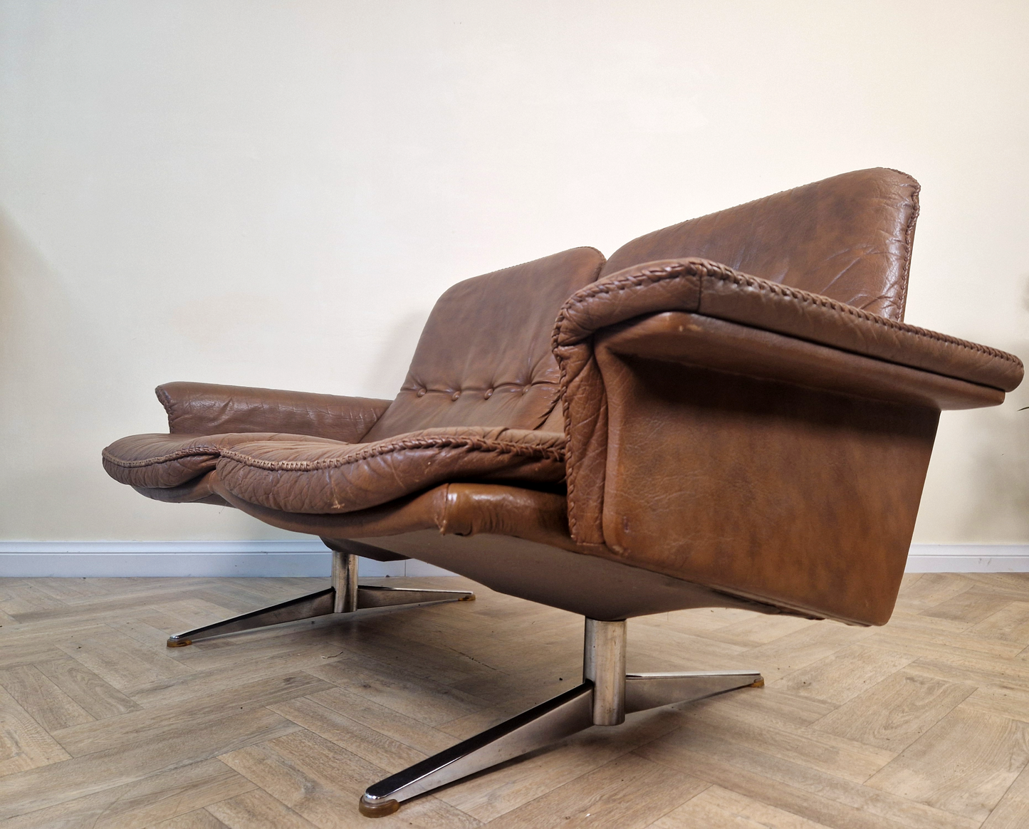 Werner Langenfeld ESA Møbelværk Danish Mid Century Leather & Chrome 2 Seat Sofa