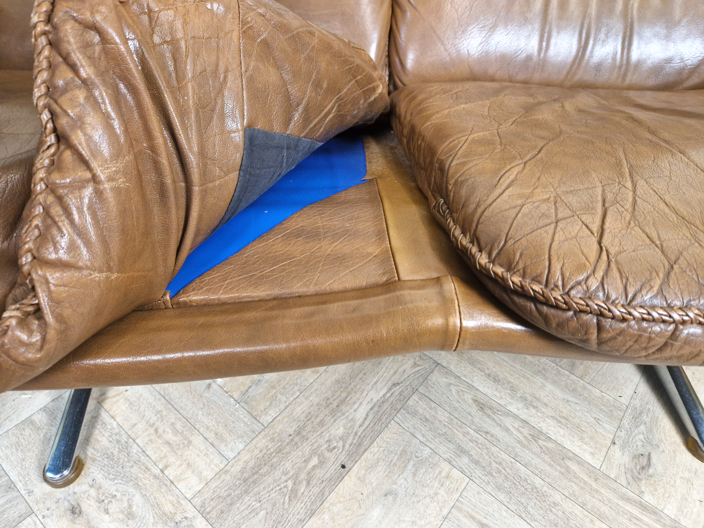 Werner Langenfeld ESA Møbelværk Danish Mid Century Leather & Chrome 2 Seat Sofa