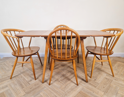 Ercol Windsor Mid Century Solid Elm Danish Design Drop Leaf Table & Chair Set