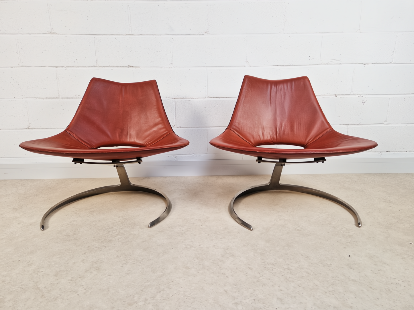 Preben Fabricius & Jørgen Kastholm Pair Scimitar IS63 Mid Century Lounge Chairs