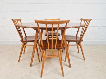 Ercol Vintage Mid Century Solid Elm Drop Leaf Table and Stickback Chair Dining Set