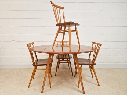 Ercol Vintage Mid Century Solid Elm Drop Leaf Table and Stickback Chair Dining Set